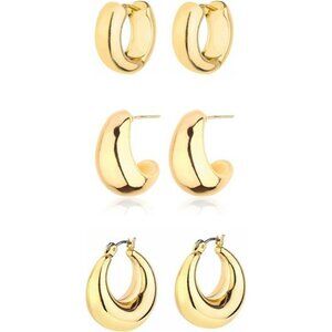 gold chunky hoop earrings set huggie twisted thick open hoops 3 size jewelry